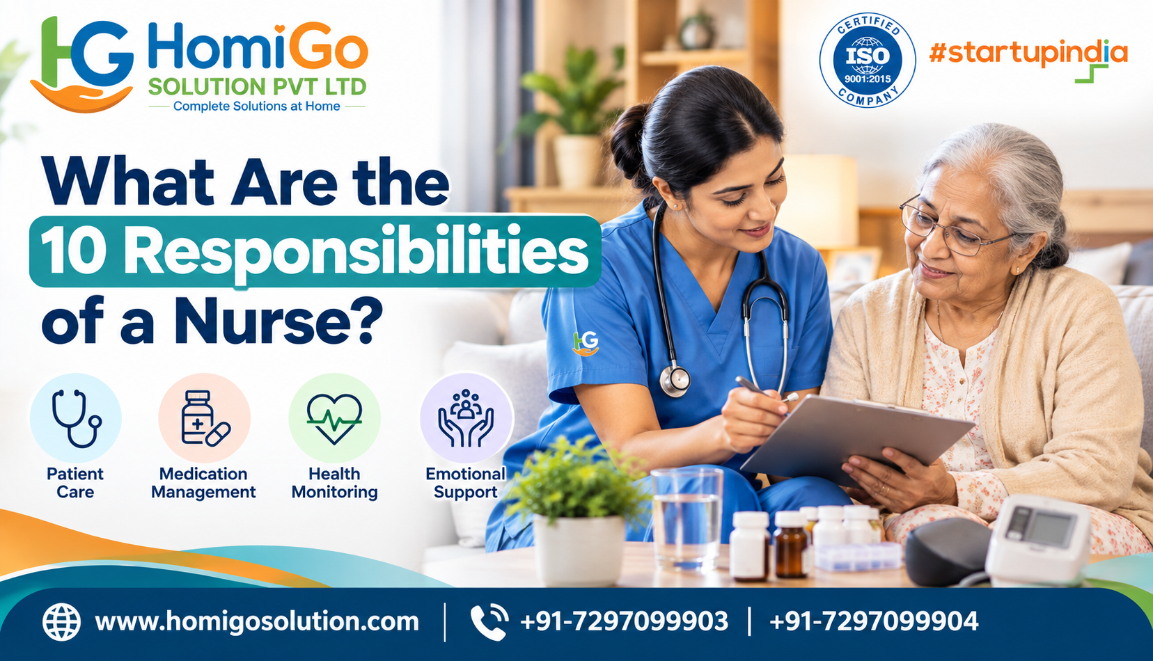 HomiGo nurse providing nursing care to an elderly patient at home.