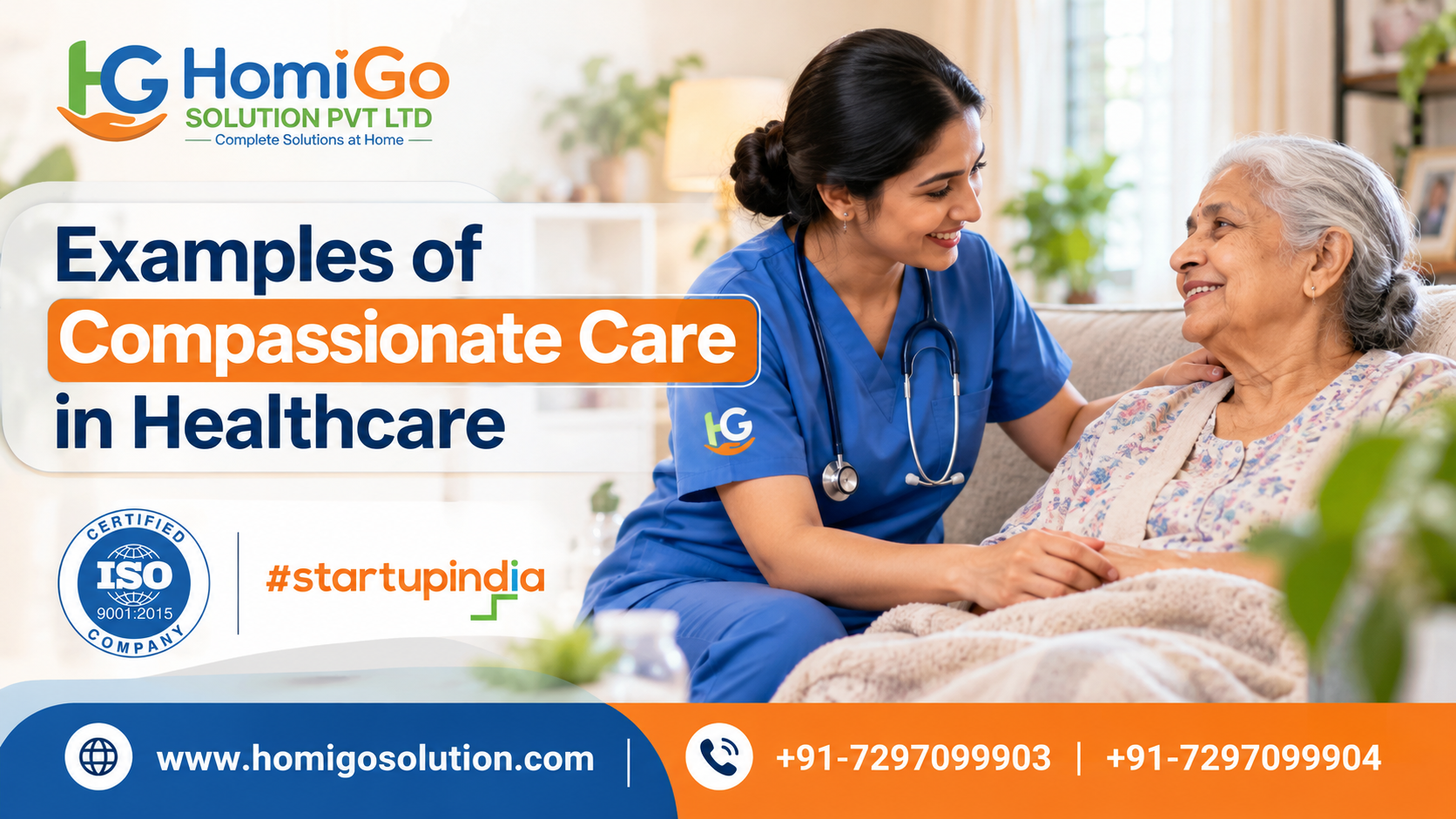 Compassionate home health nurse providing elderly patient care at home – HomiGo Solutions.
