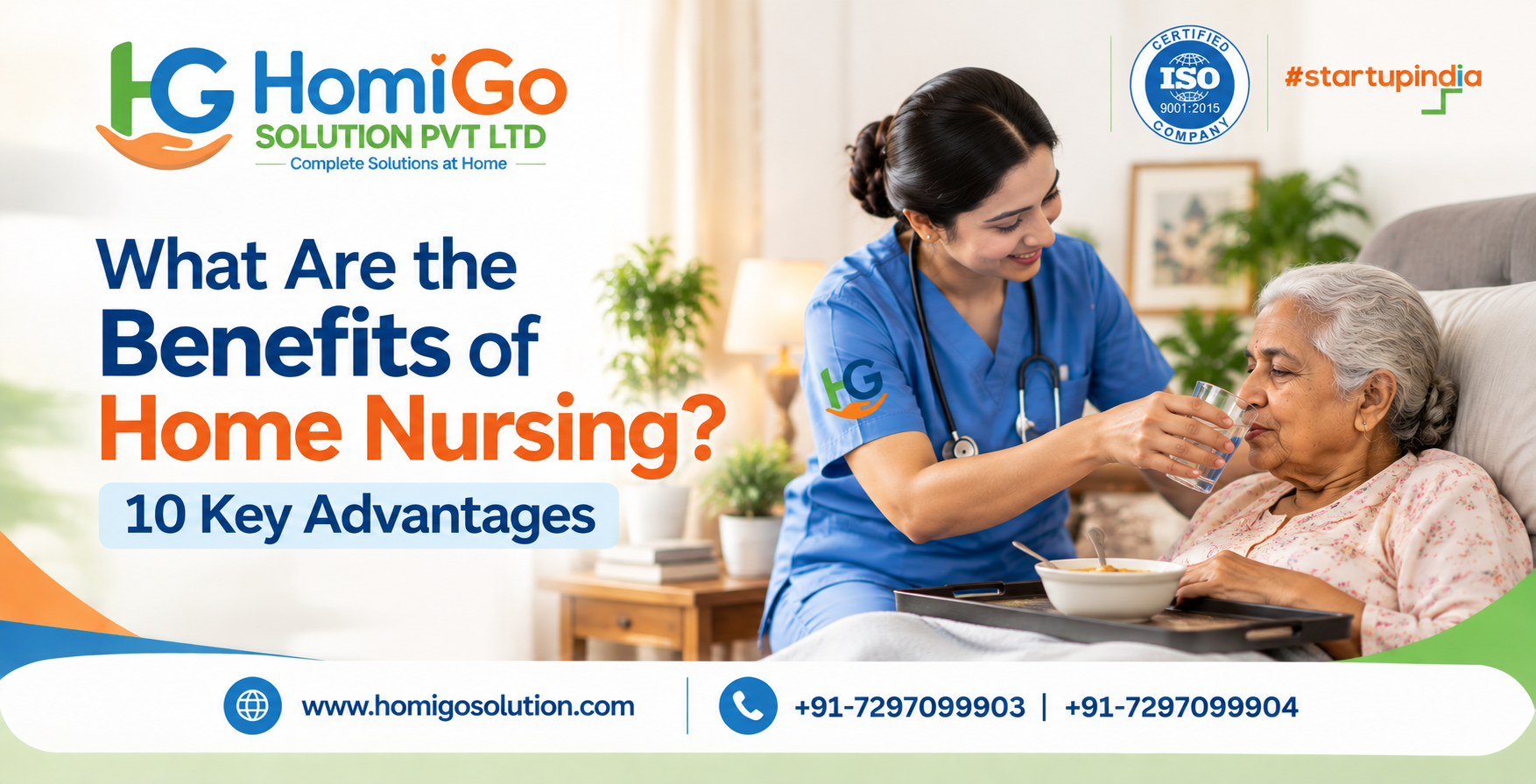 HomiGo Solutions nurse assisting an elderly woman with personalized home nursing care and daily recovery support.