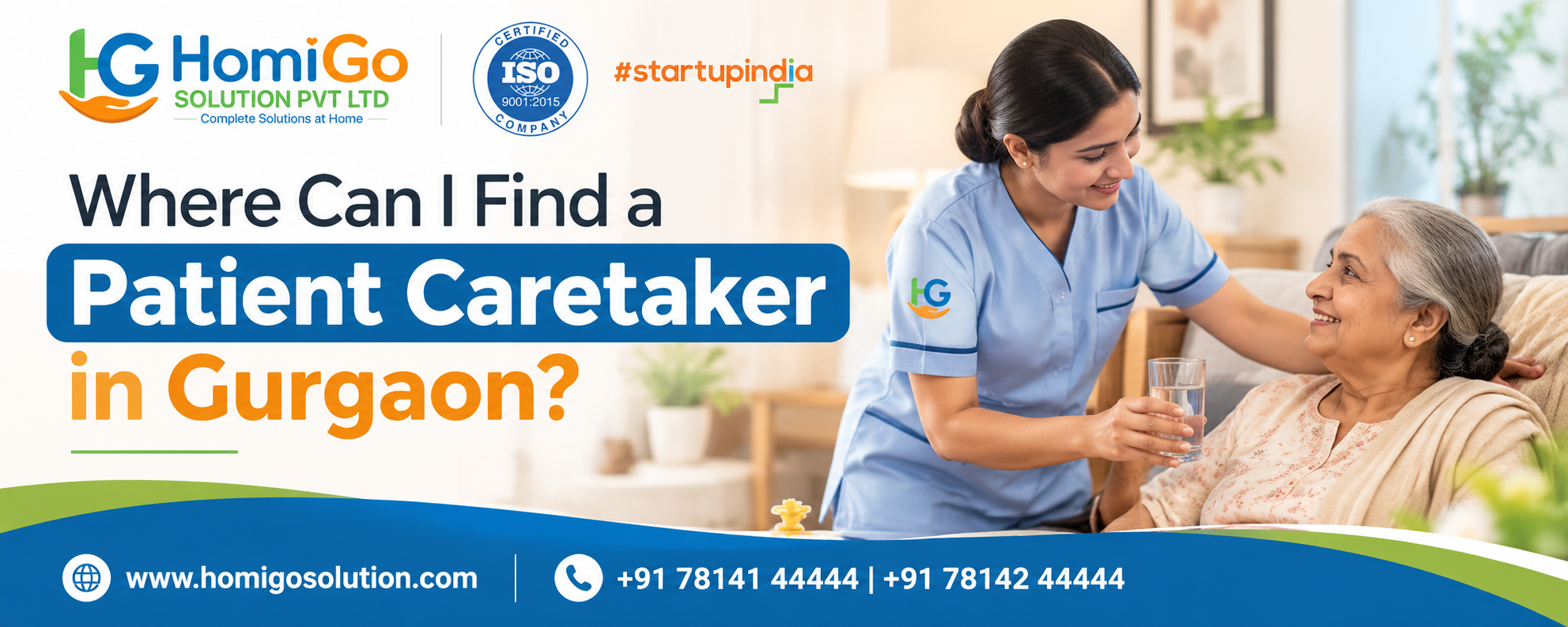 Patient caretaker assisting an elderly patient with daily activities at home in Gurgaon – HomiGo Solutions