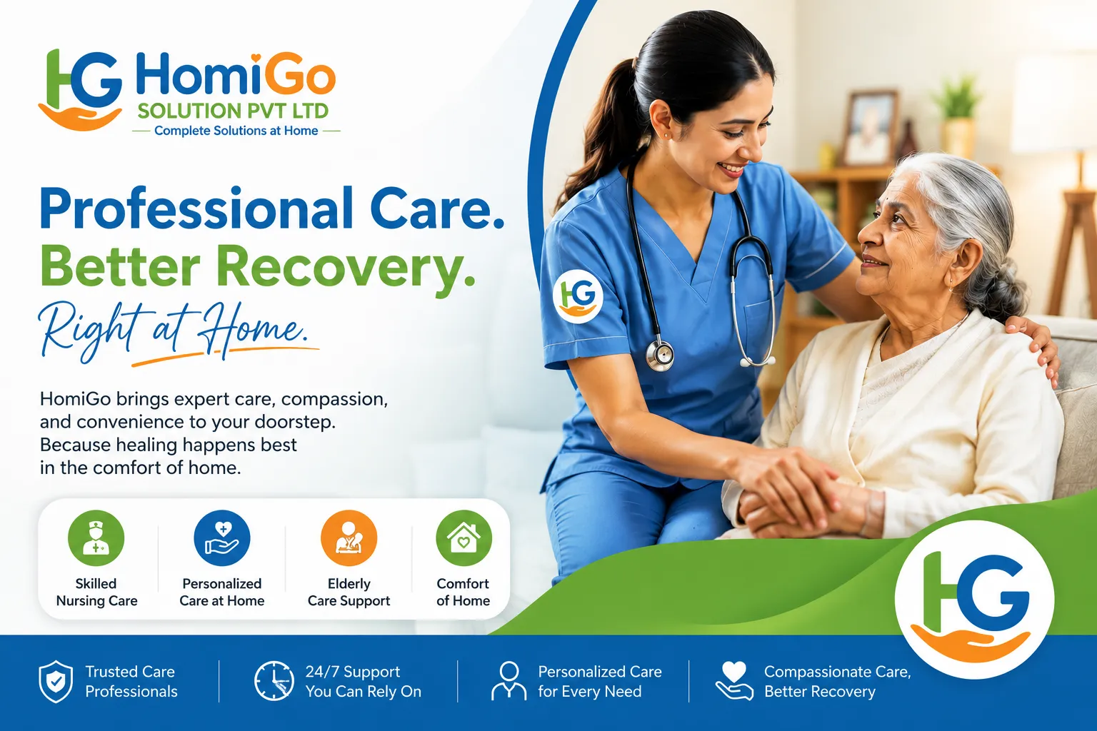 Professional nurse providing elderly home care in a comfortable setting.