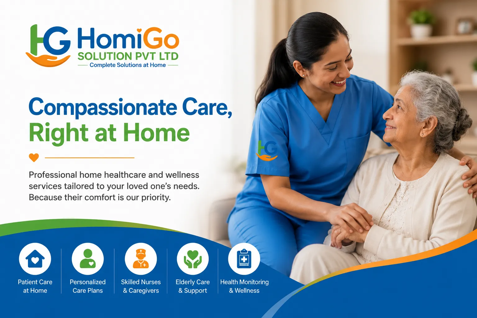 Professional caregiver providing patient care at home with personalized wellness support and healthcare assistance