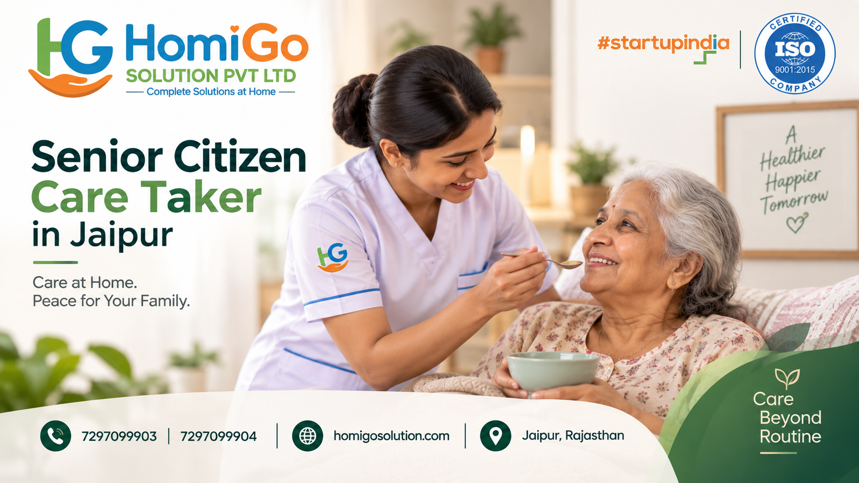 Senior citizen care taker in Jaipur providing compassionate home nursing care by HomiGo Solution.